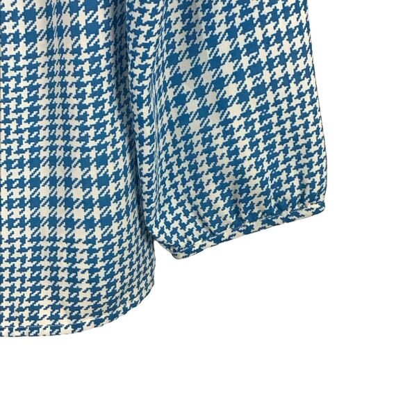J CREW Houndstooth Plaid Ruffle Front Bib Shirt Top Teal  Blue White sz 2 - Picture 6 of 9
